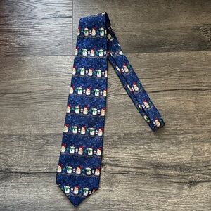 Festive Blue Snowman Patterned Christmas Tie